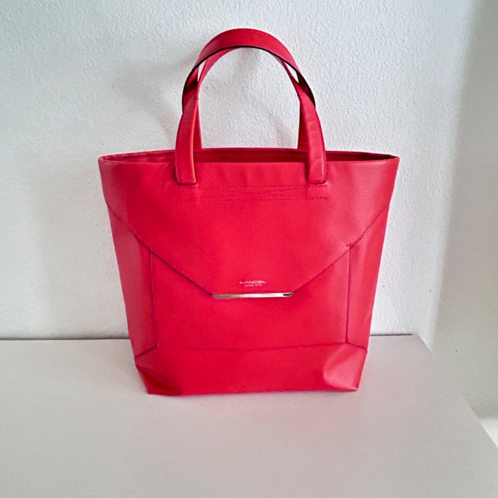 Lancel Paris 1876 Shopper Envelope Tote Red Leather, Open Top, Includes Dust Bag